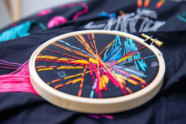 Tamborek z kilkoma kolorami nici